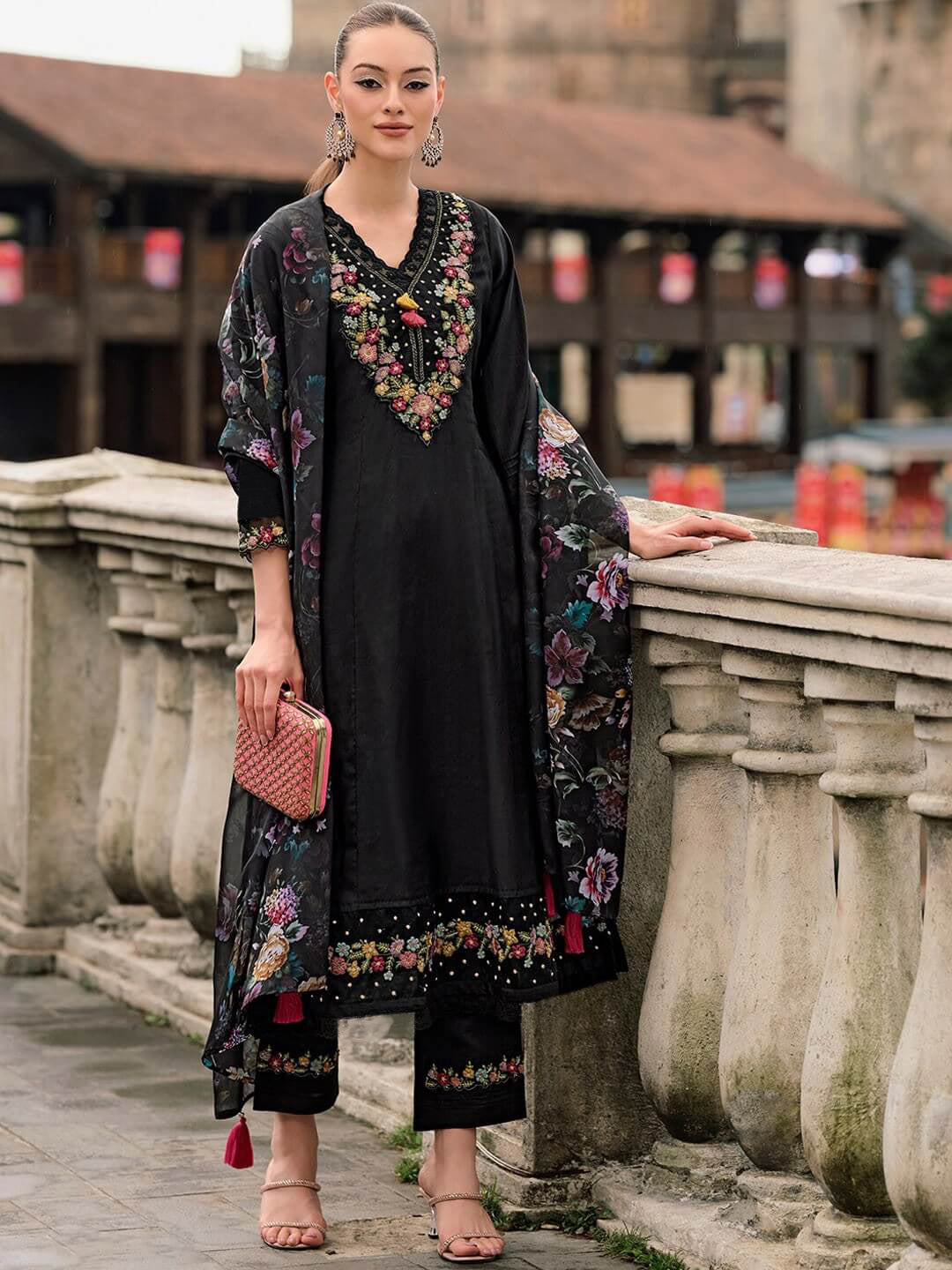 Hot Black Edition - Multi-Color Premium Thread Embroidery Work Suits Sets For You Special Day