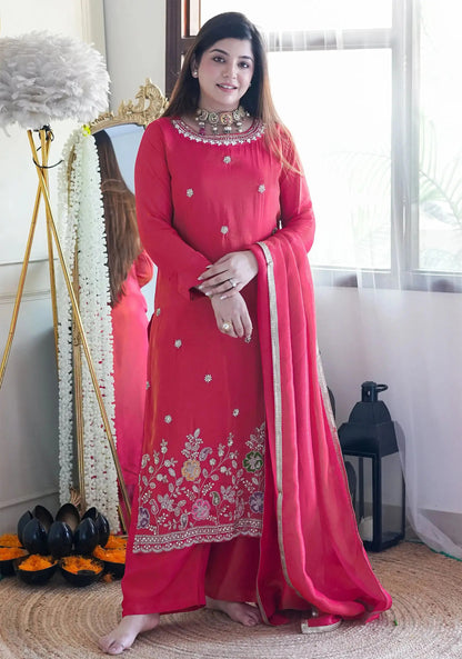 Traditional Pink Jardoshi Embroidery Work Suit Set For Any Occation