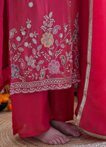 Traditional Pink Jardoshi Embroidery Work Suit Set For Any Occation