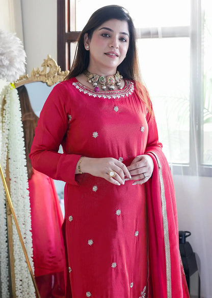 Traditional Pink Jardoshi Embroidery Work Suit Set For Any Occation