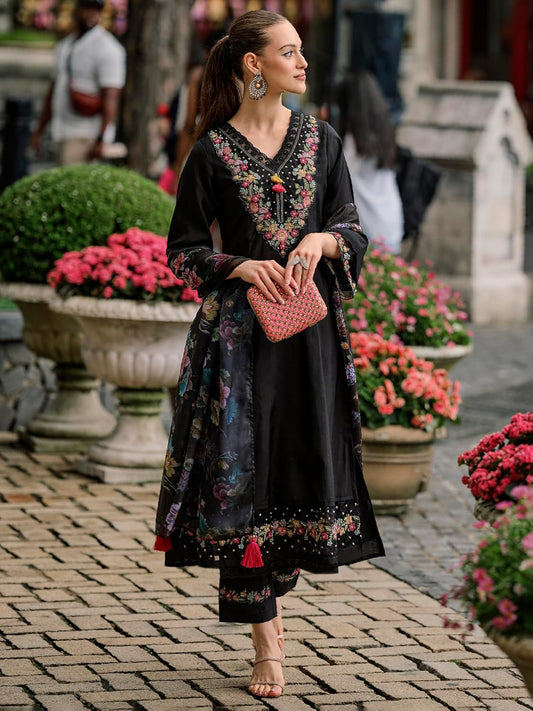 Hot Black Edition - Multi-Color Premium Thread Embroidery Work Suits Sets For You Special Day