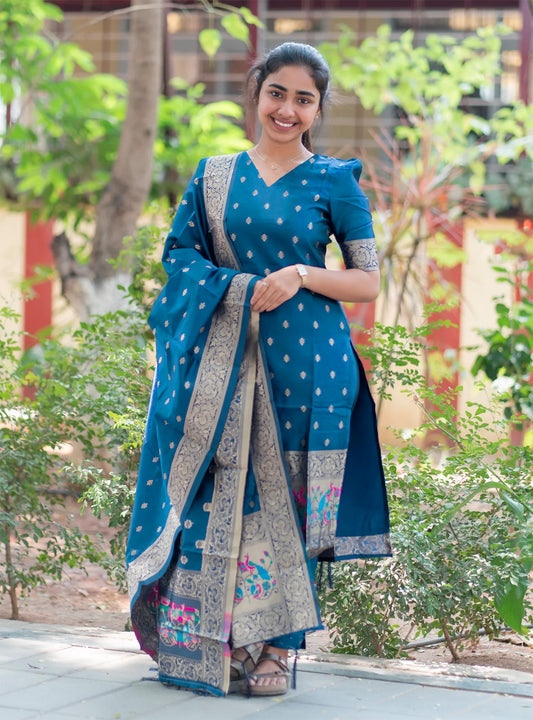 Chic Blue Silk Suit – Perfect for Festive Celebrations