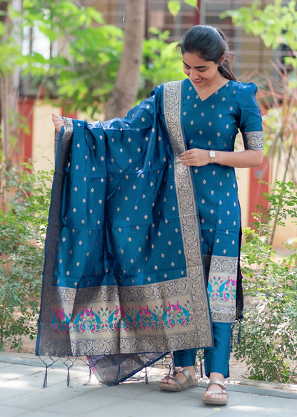 Chic Blue Silk Suit – Perfect for Festive Celebrations