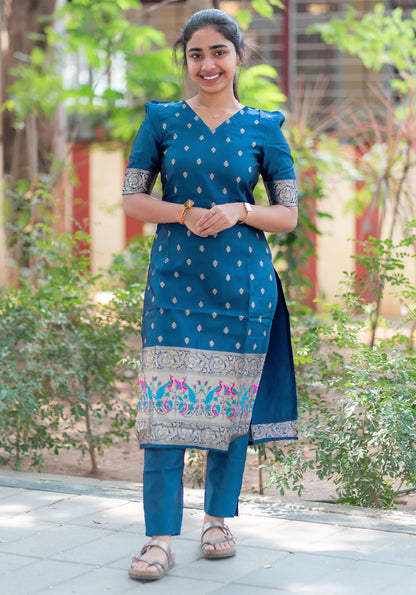 Chic Blue Silk Suit – Perfect for Festive Celebrations