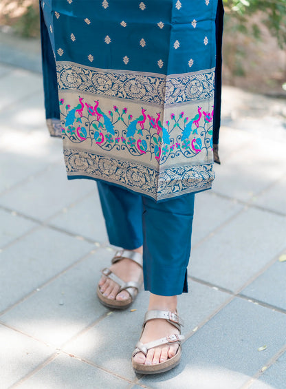 Chic Blue Silk Suit – Perfect for Festive Celebrations