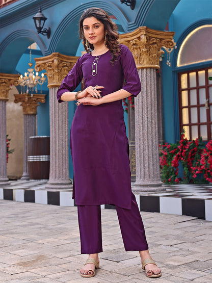 Purple And Golden Embroidery Work Occational Suits Set With Dupatta