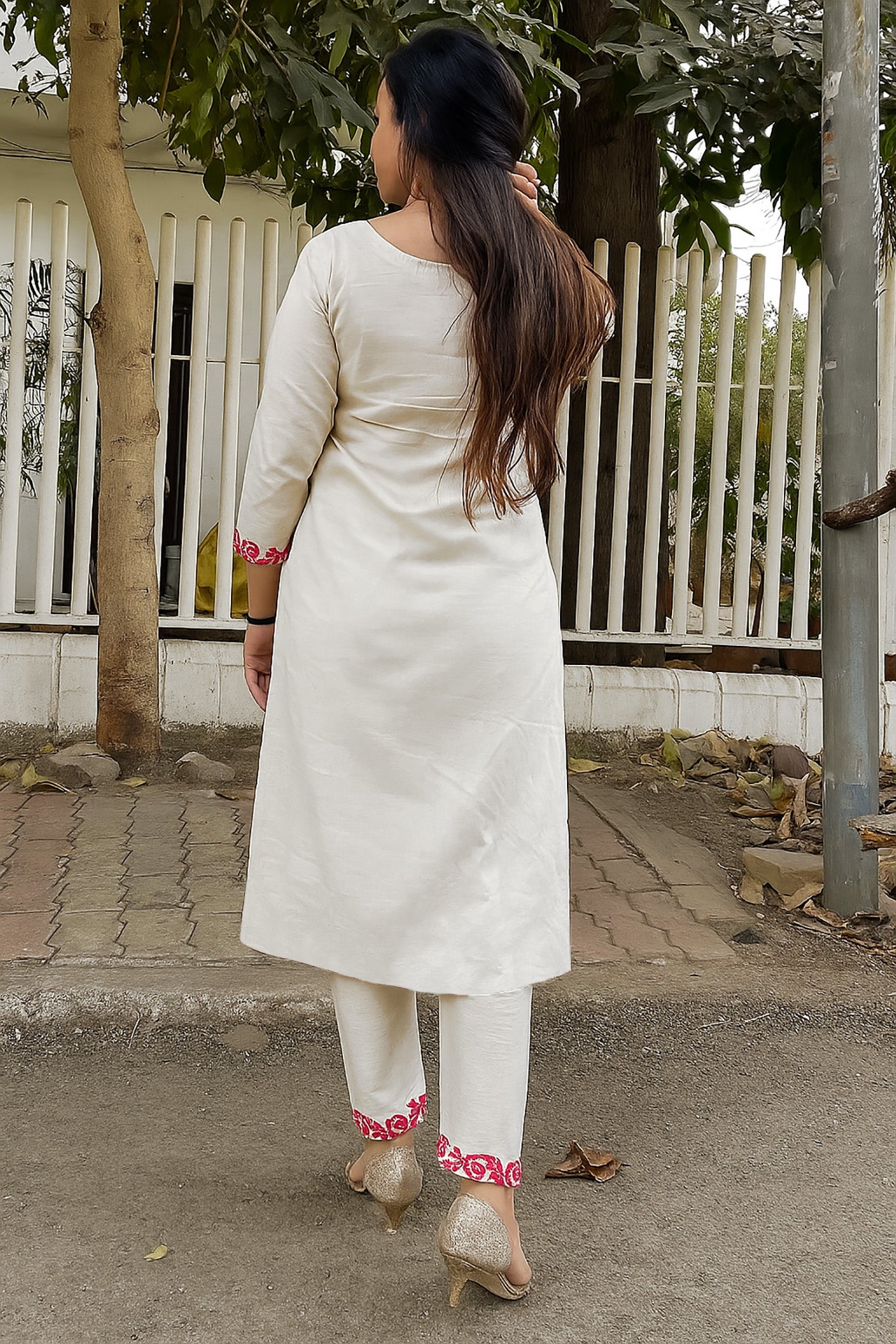Off White Thread Embroidery Work Premium Suits Set For Every Occation