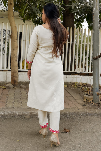 Off White Thread Embroidery Work Premium Suits Set For Every Occation