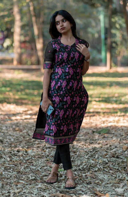 Stylish Multicolor Weaving Embroidery Work Kurti Suits Set With jacquard Work Dupatta