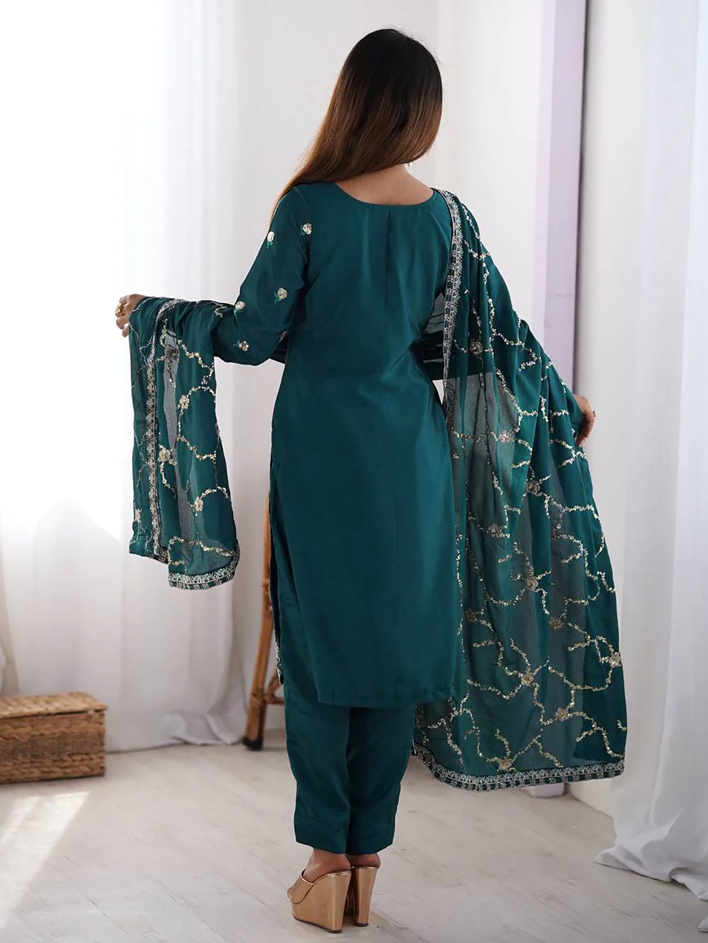 Embroidery Work Daily Wear Suits Sets With Dupatta And Bottom
