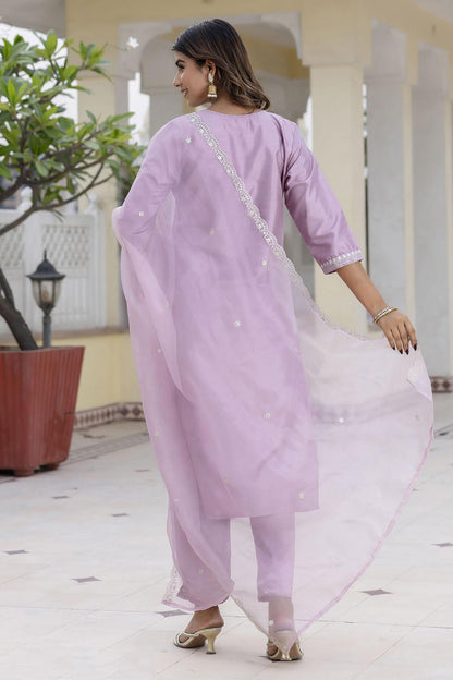 Baby Pink Silver Thread Work Embroiery Suits Set With Scallop Border Dupatta