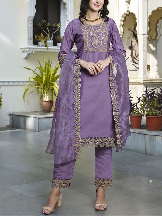 Luxurious Goldes Thread Work Kurti Suits Set With Golden Scallop Border Dupatta