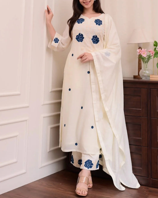 Pickhand Thrad Embroidery Work Kurti Suits Set With Duptaa