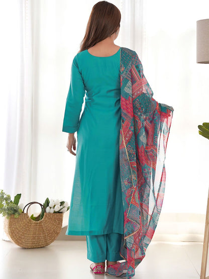 Top Selling Solid Kurti Pajyama Set With lace Work Dupatta