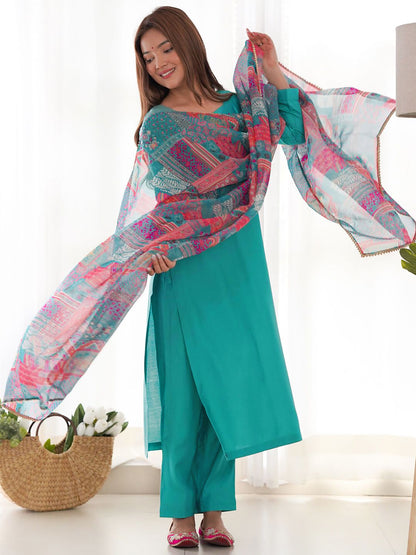 Top Selling Solid Kurti Pajyama Set With lace Work Dupatta