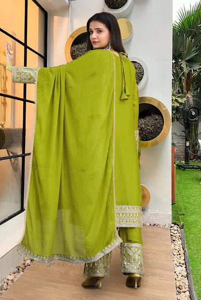 Premium Sequins Jardoshi Embroidery Work Suits Set With Dupatta For Wedding