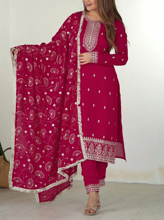 Traditional Pink Jardoshi Embroidery Work Suit Set For Any Occation