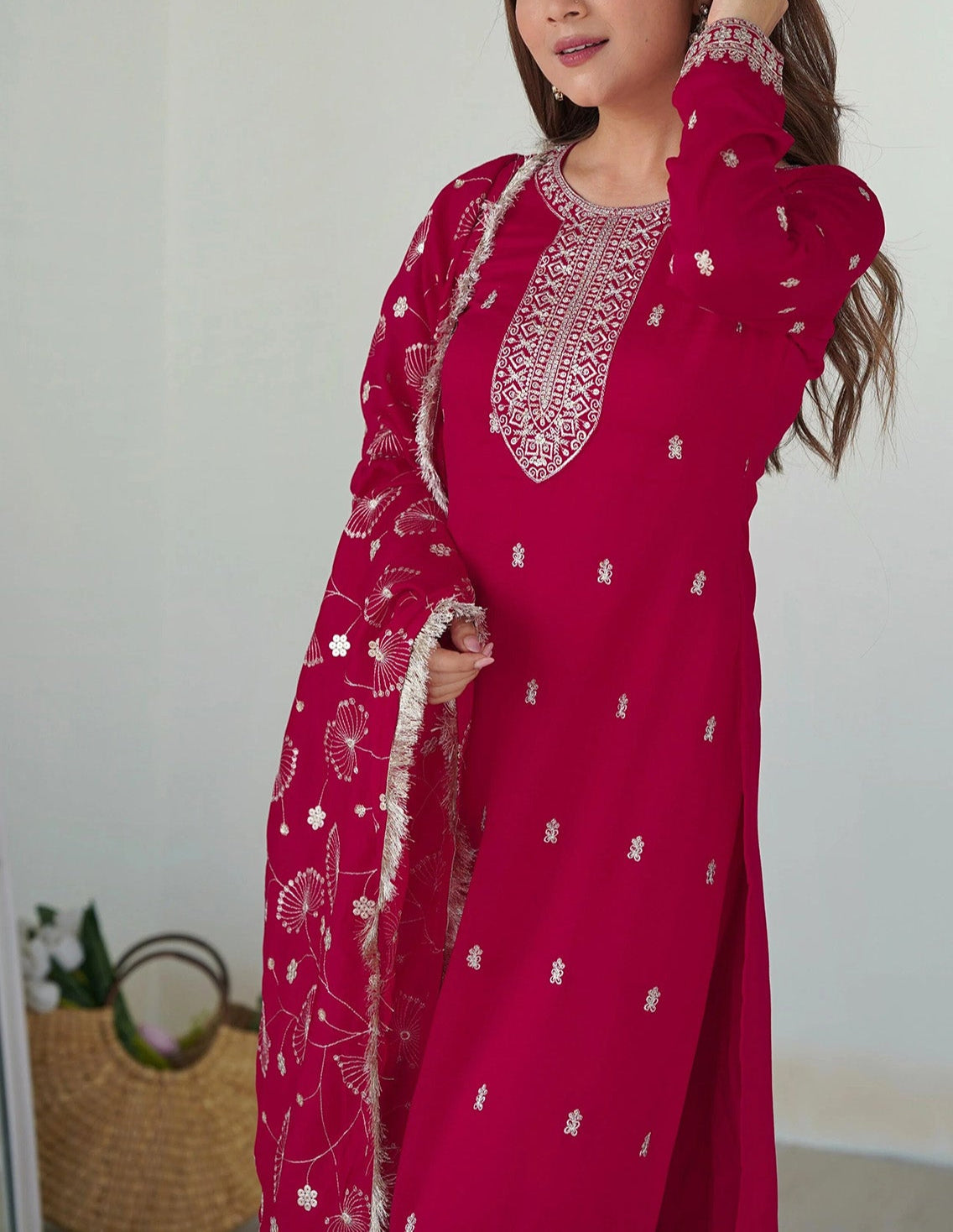 Traditional Pink Jardoshi Embroidery Work Suit Set For Any Occation