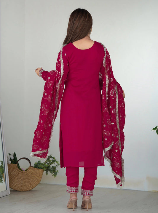 Traditional Pink Jardoshi Embroidery Work Suit Set For Any Occation