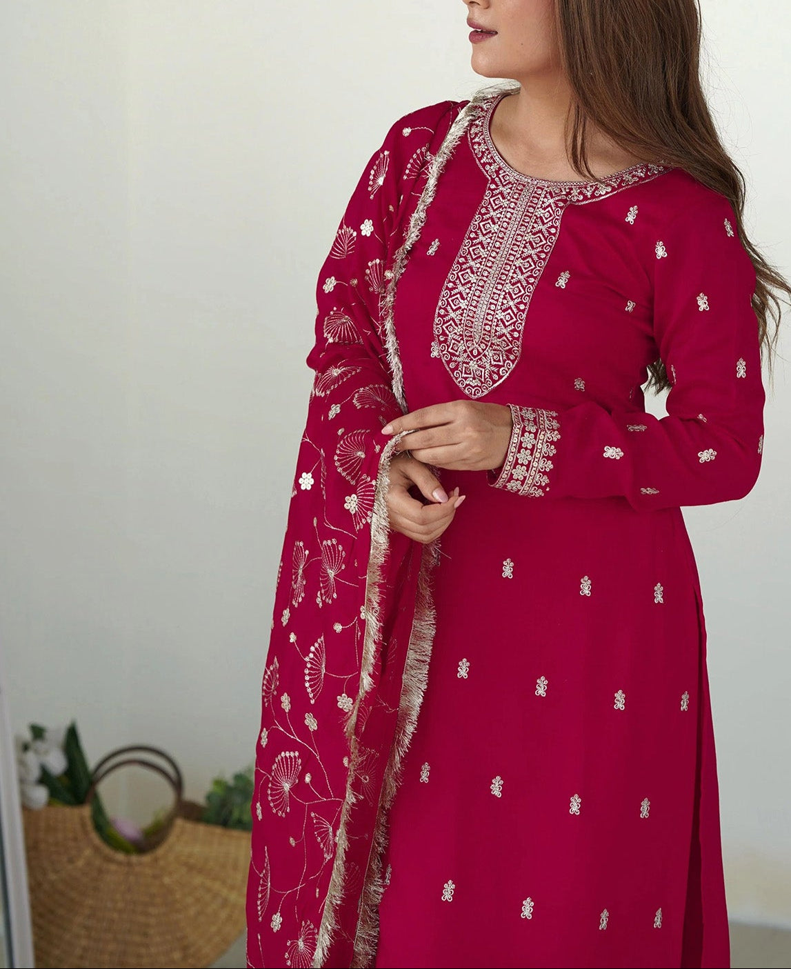 Traditional Pink Jardoshi Embroidery Work Suit Set For Any Occation