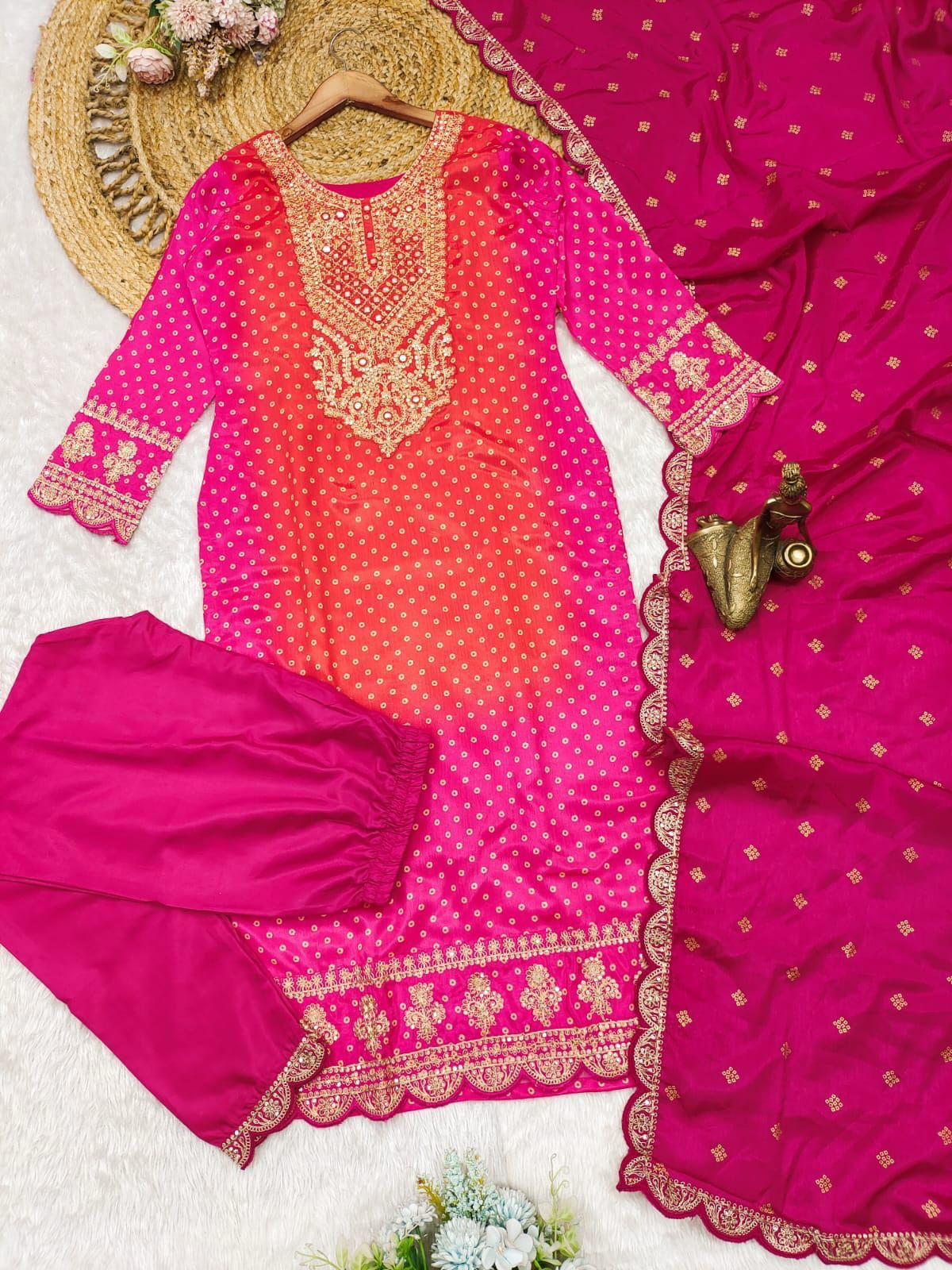 Festival Special Heavy Goldren Thread embroidery Work 3 Piece Suit Set With Dupatta