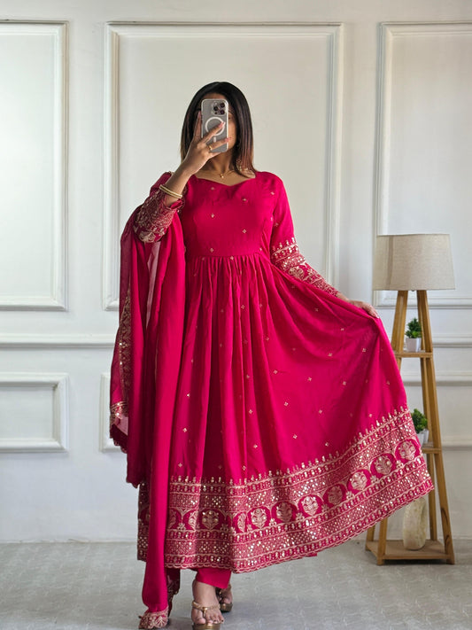 Golden Glow Magenta Anarkali Suit - Party & Wedding Wear 2025