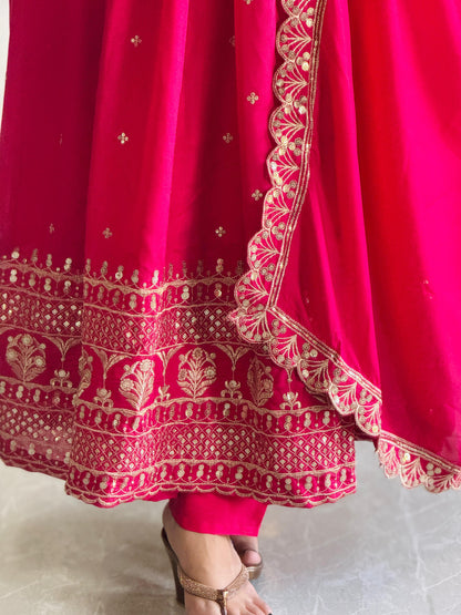 Golden Glow Magenta Anarkali Suit - Party & Wedding Wear 2025