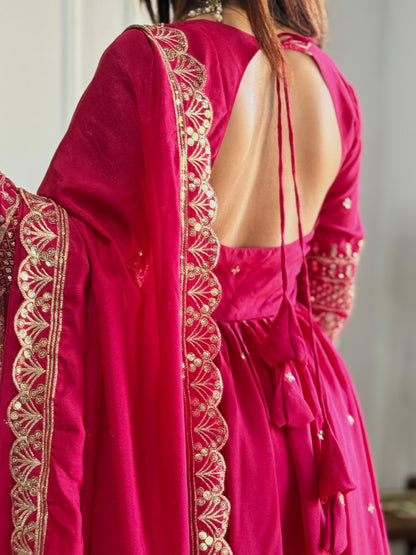 Golden Glow Magenta Anarkali Suit - Party & Wedding Wear 2025
