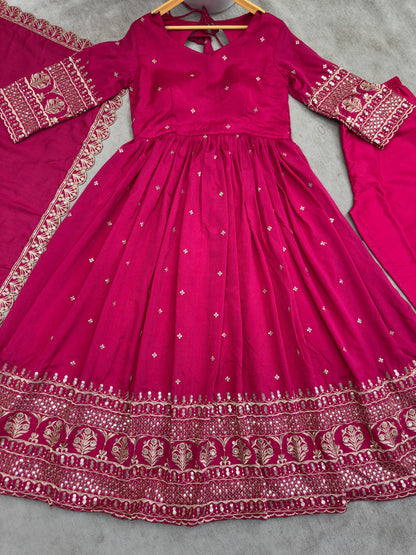 Golden Glow Magenta Anarkali Suit - Party & Wedding Wear 2025