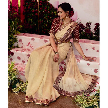 Premium Sequins Jardoshi Lace Work Crush Banarasi Silk Saree With Heavy Emboridery Work Blouse Piece