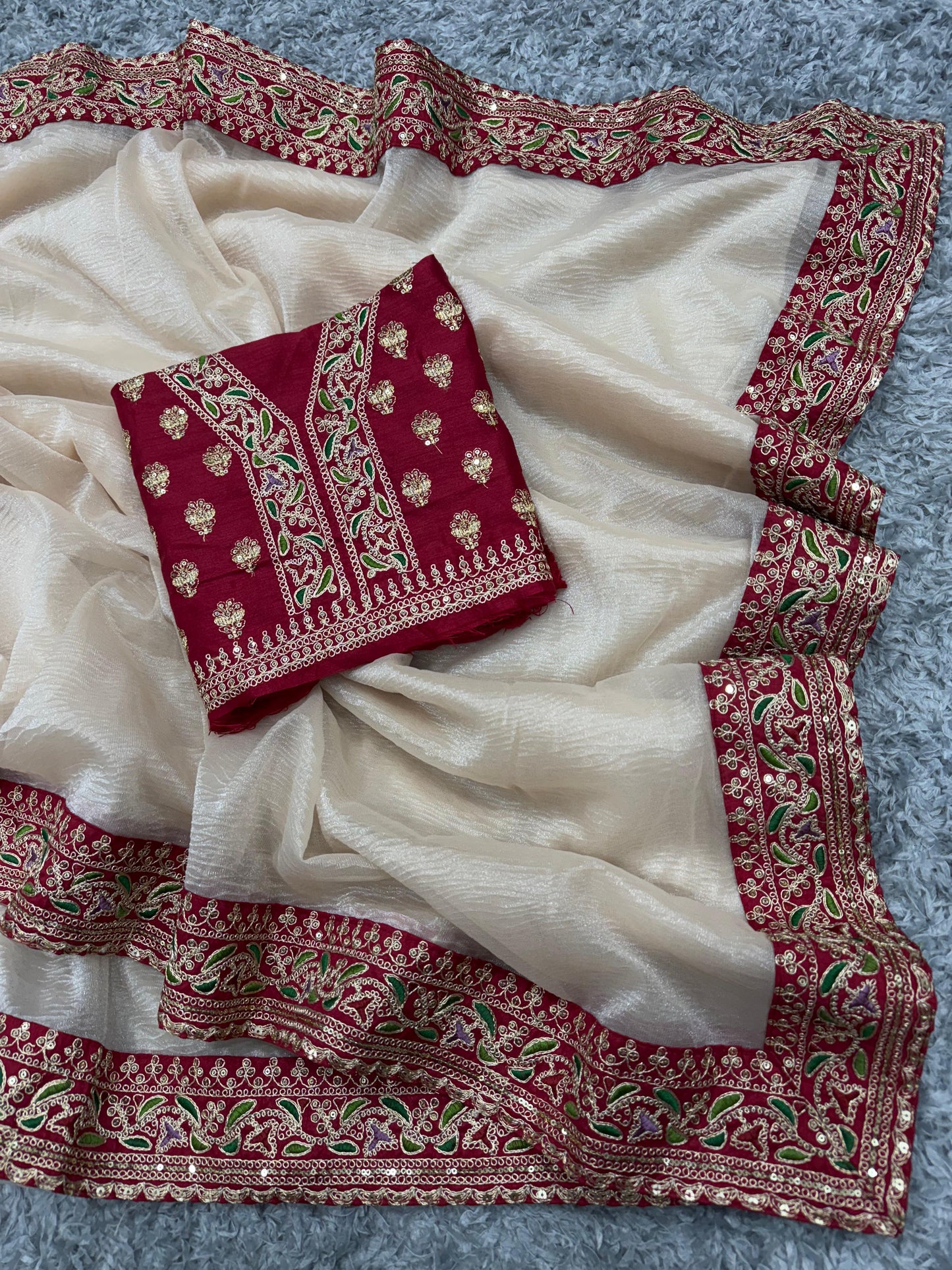 Premium Sequins Jardoshi Lace Work Crush Banarasi Silk Saree With Heavy Emboridery Work Blouse Piece