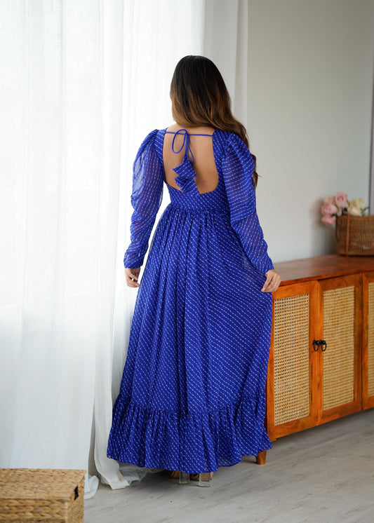 Mirror Patch Work Bandhani Puff Sleeve Gown
