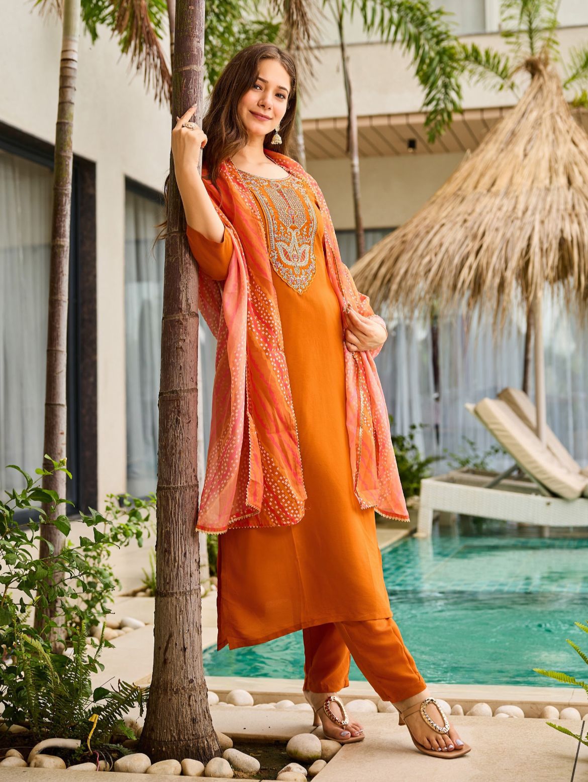 Women's Rayon Embroidered and Printed Straight Kurta with Pant And Dupatta Sets