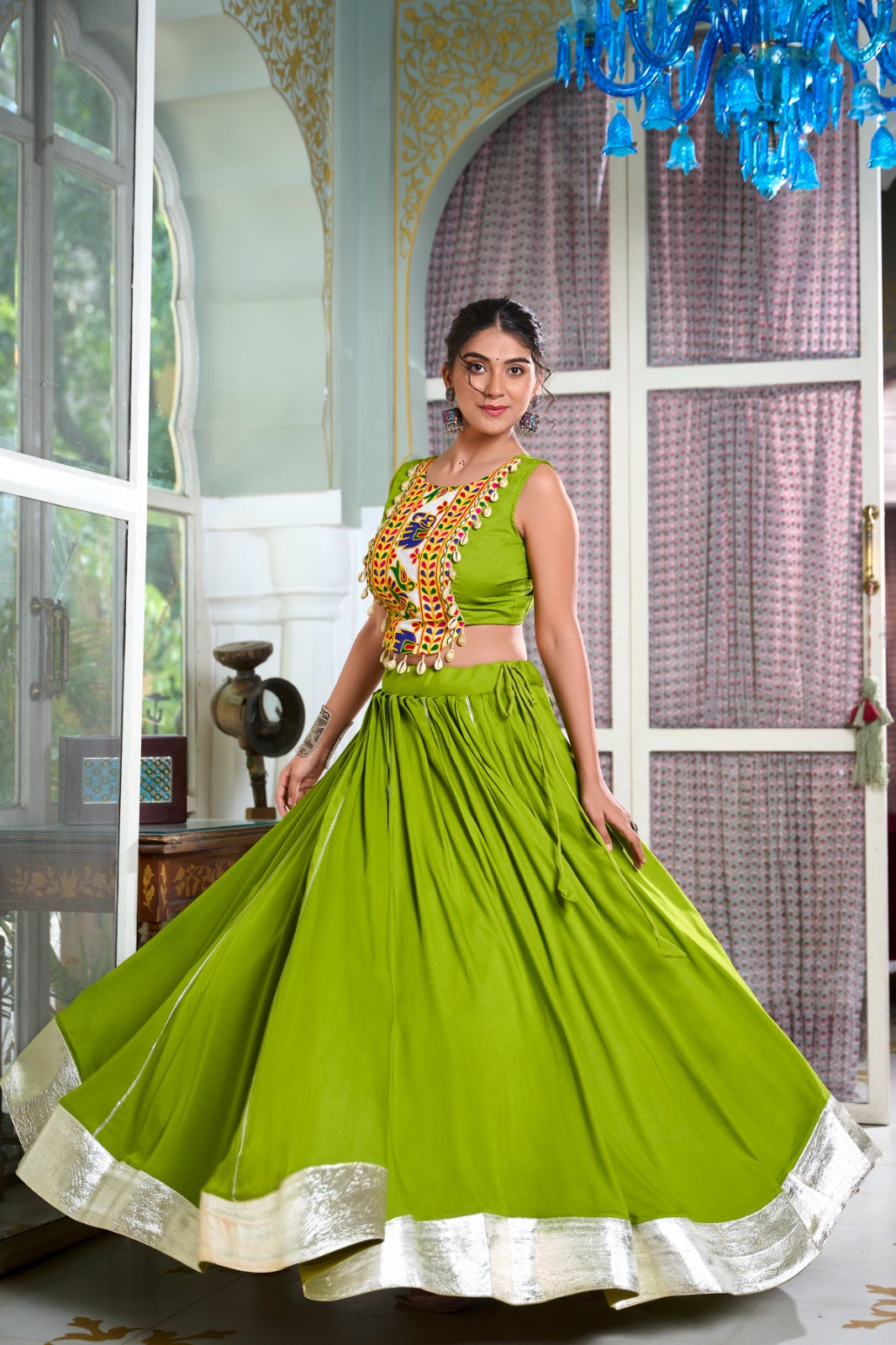 Festive Fashion Best: Rayon Lehenga And Gamthi Work Blouse For Navratri
