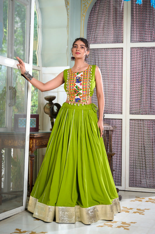 Festive Fashion Best: Rayon Lehenga And Gamthi Work Blouse For Navratri