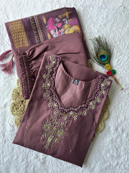 Wedding Edit 2025 – Elegant Mauve Kurta with Luxe Woven Dupatta