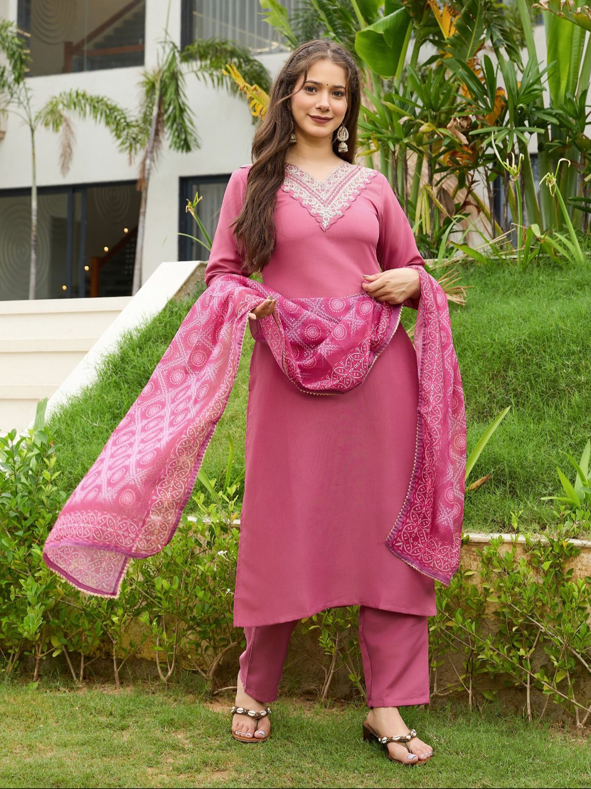 Women's Rayon Embroidered and Printed Straight Kurta with Pant And Dupatta Sets