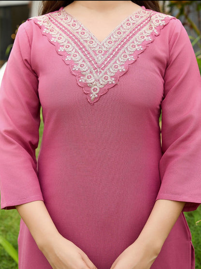 Women's Rayon Embroidered and Printed Straight Kurta with Pant And Dupatta Sets