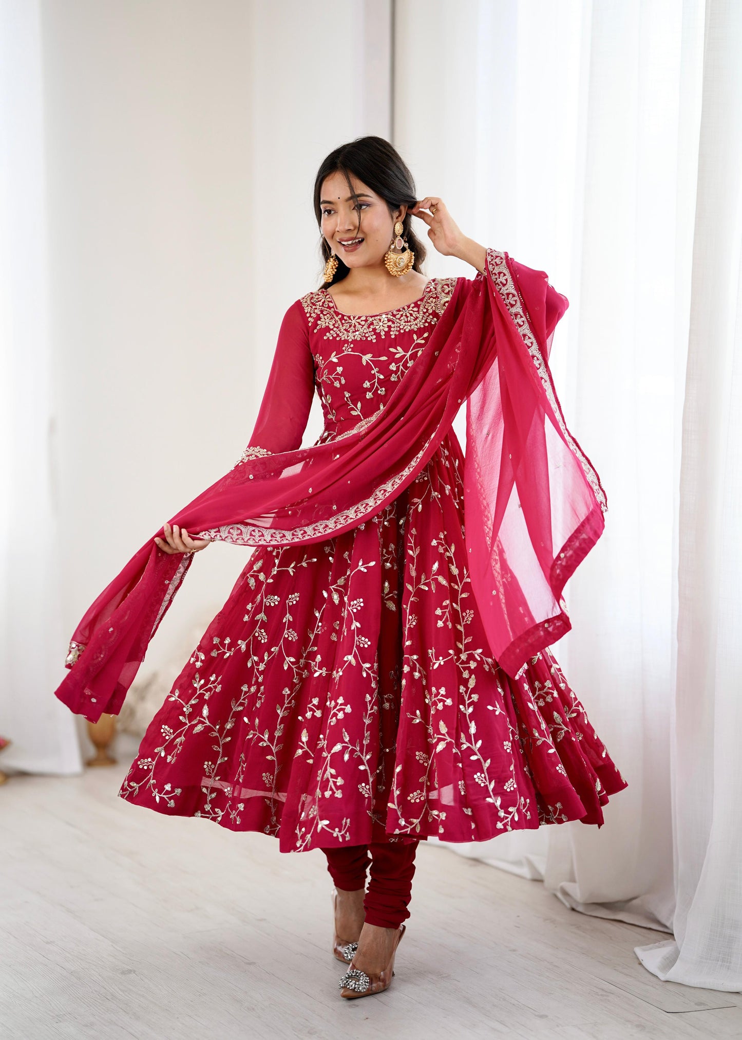 Showstopping Beautiful Floral Embroidery Work Anarkali Gown
