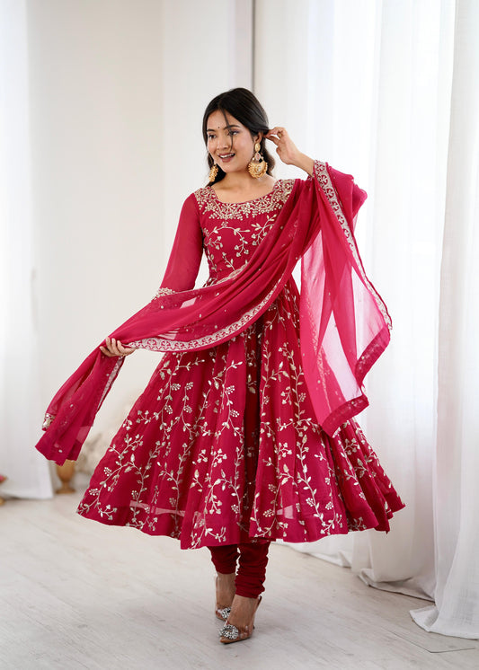 Showstopping Beautiful Floral Embroidery Work Anarkali Gown