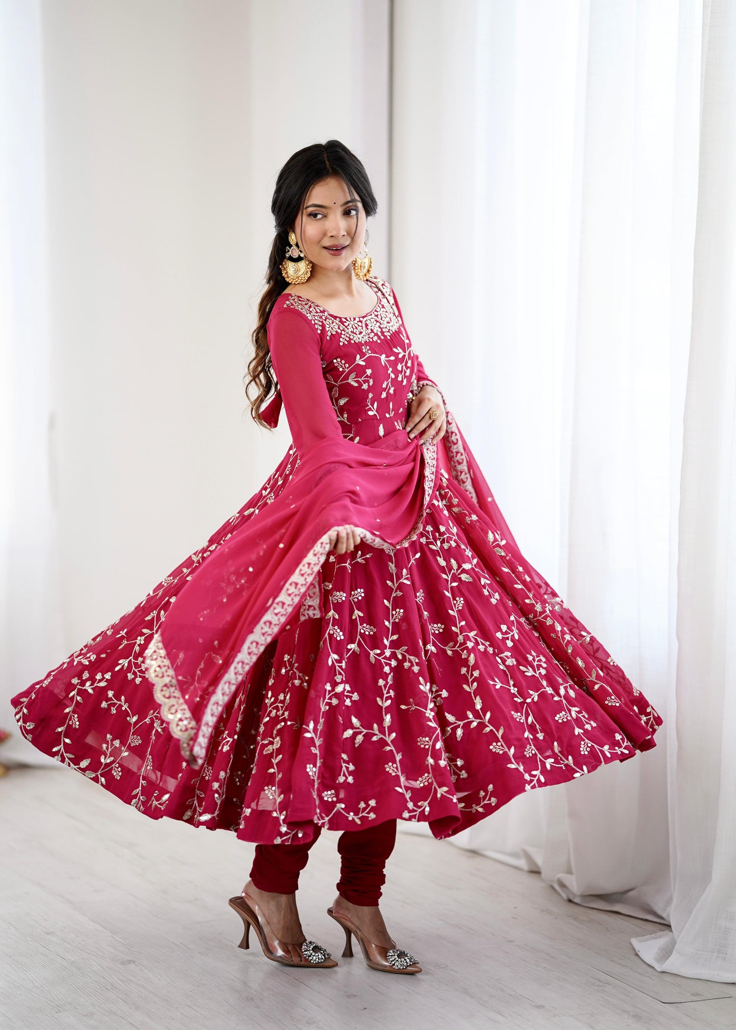 Showstopping Beautiful Floral Embroidery Work Anarkali Gown