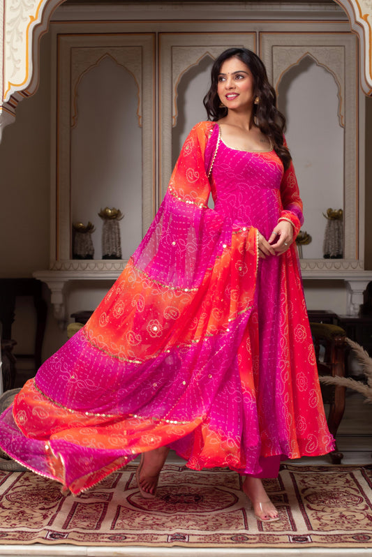 Lovely Bandhni  3 Pic Set With Lace Work - Crafted For Comfort, Stitched With Grace.