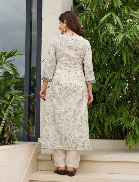 Women's Rayon Embroidered and Printed Straight Kurta with Pant And Dupatta Sets