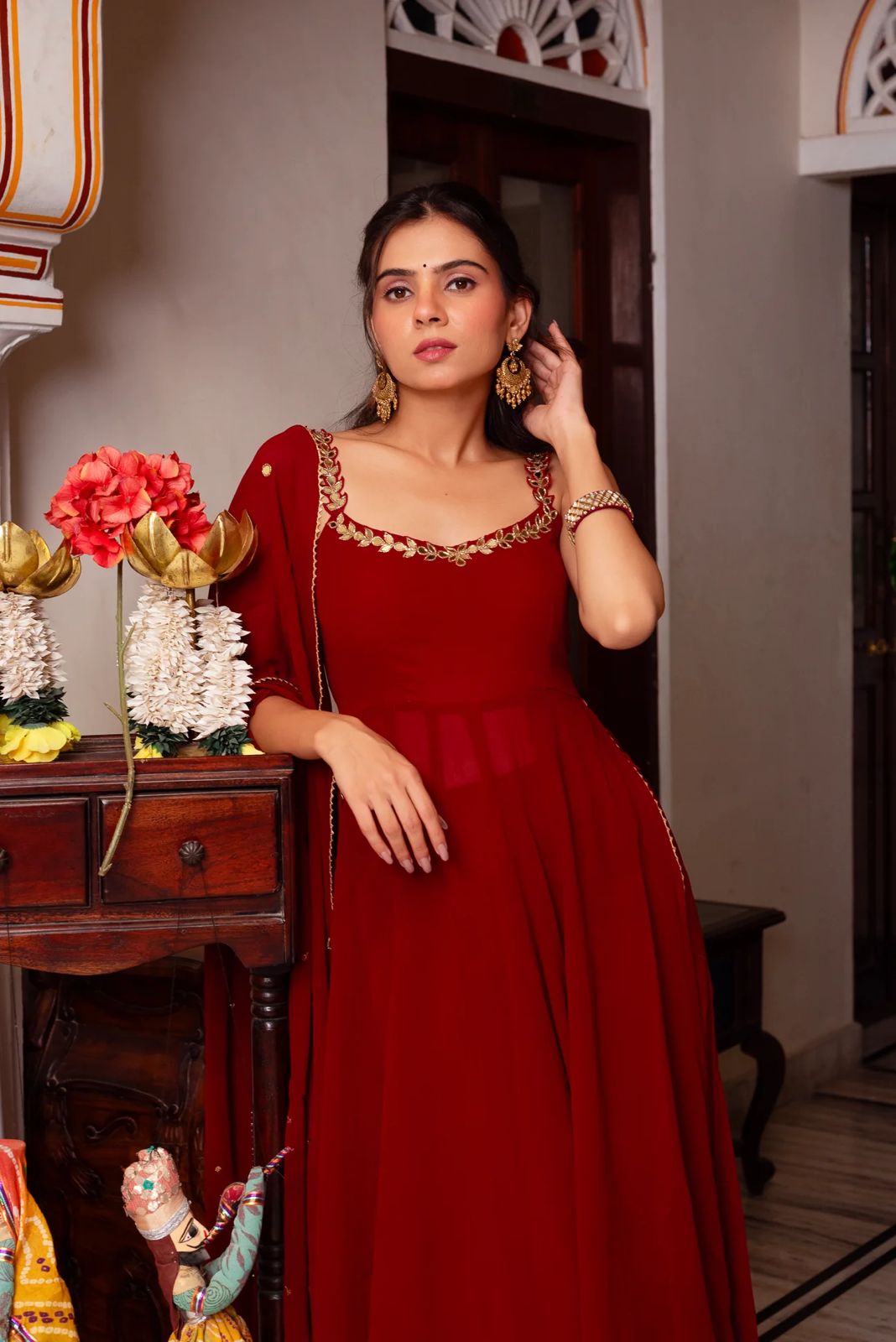 Romantic Kurti And Plazzo Suite Set With Mirrow Hand Work