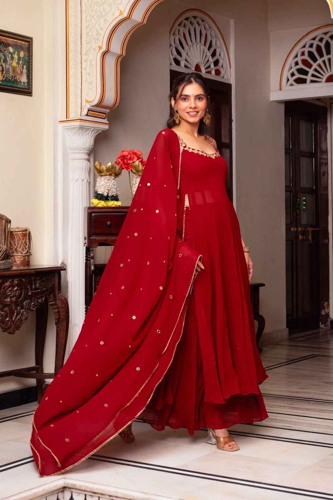 Romantic Kurti And Plazzo Suite Set With Mirrow Hand Work