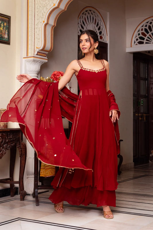 Romantic Kurti And Plazzo Suite Set With Mirrow Hand Work