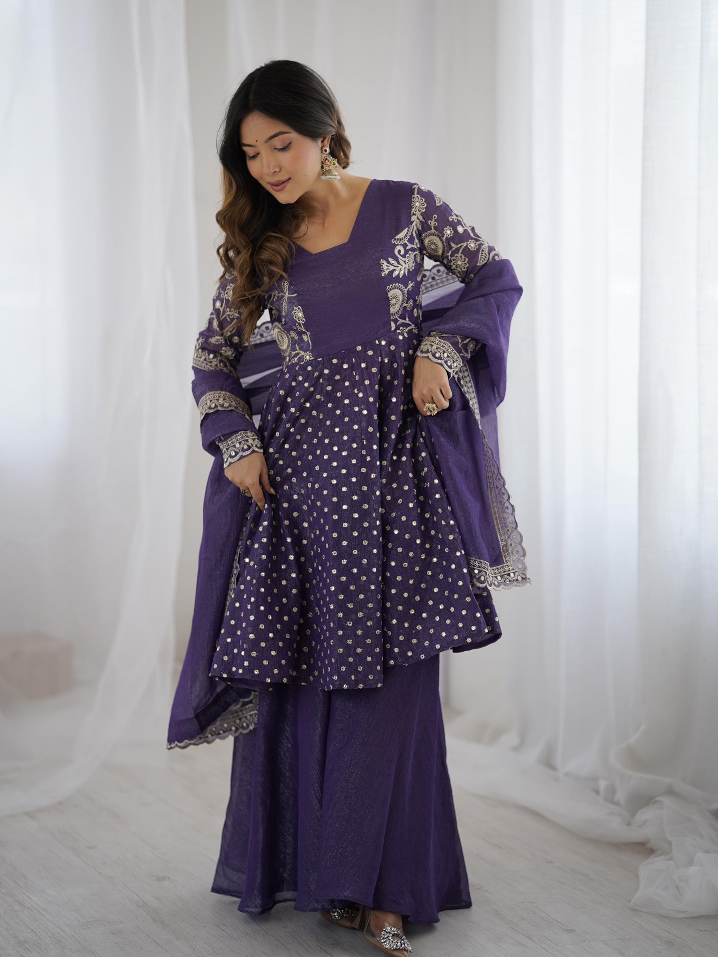 Crunchy Embroidery Sequence Work Women’s Ethnic Anarkali Suits Set