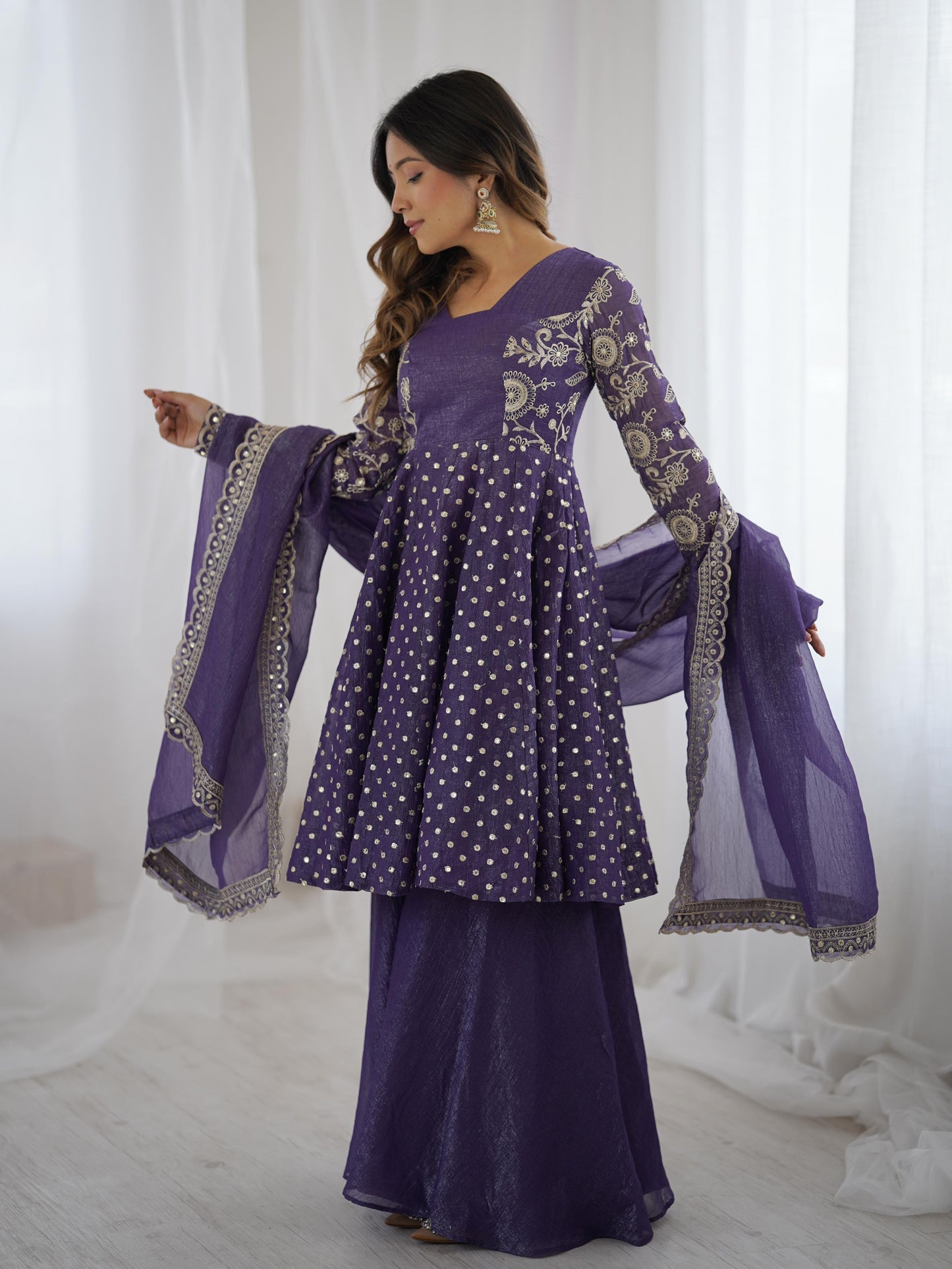 Crunchy Embroidery Sequence Work Women’s Ethnic Anarkali Suits Set