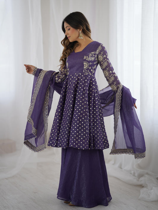 Crunchy Embroidery Sequence Work Women’s Ethnic Anarkali Suits Set