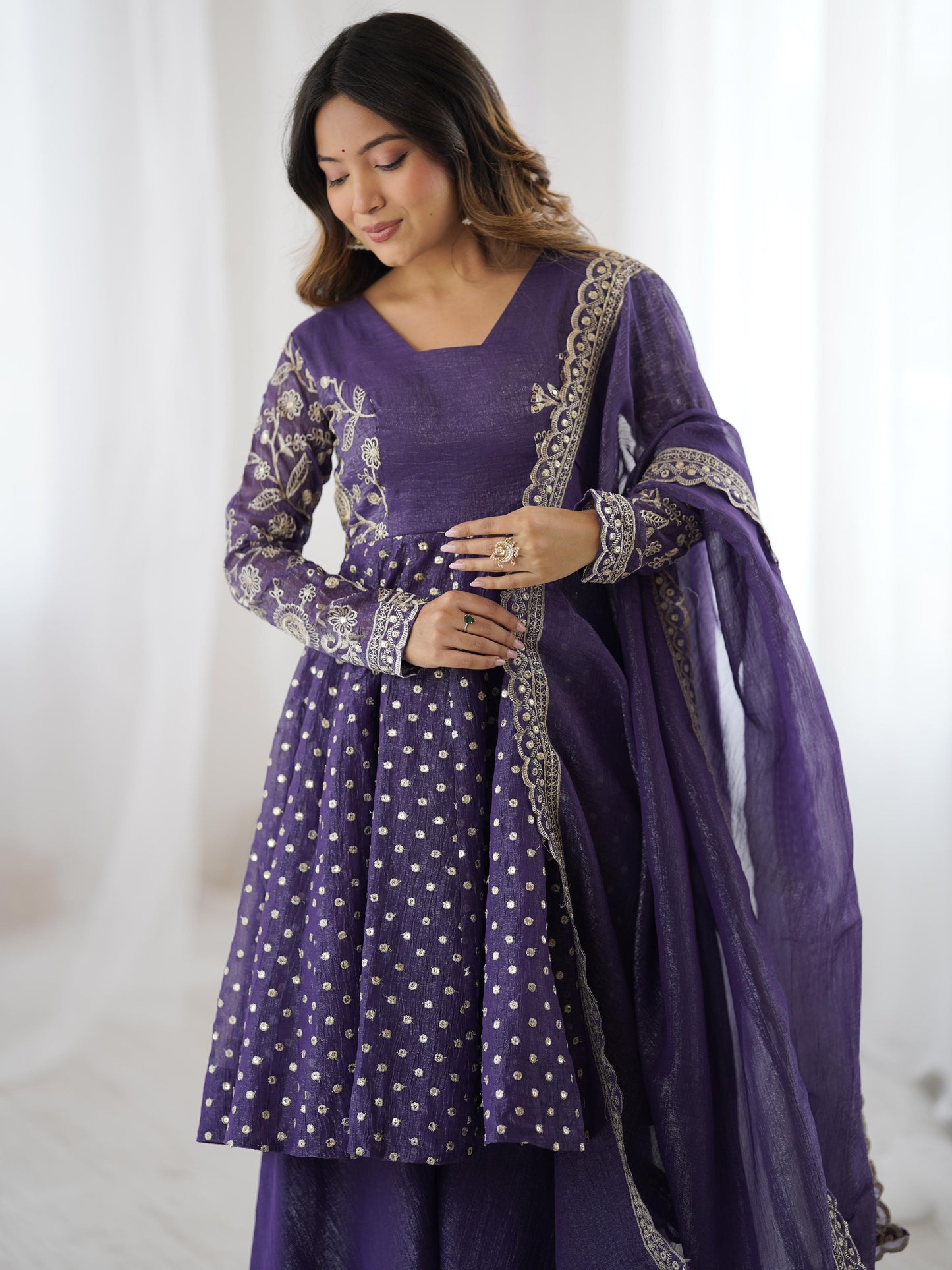 Crunchy Embroidery Sequence Work Women’s Ethnic Anarkali Suits Set